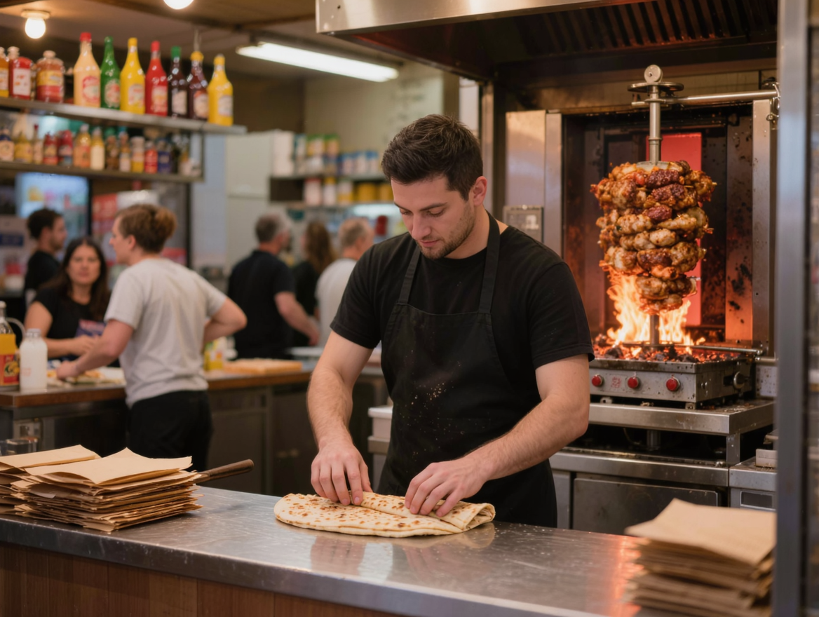 A takeaway counter during service